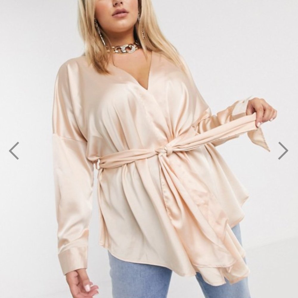 Missguided Plunge Tie Waist Blouse - NEW W/ TAGS
